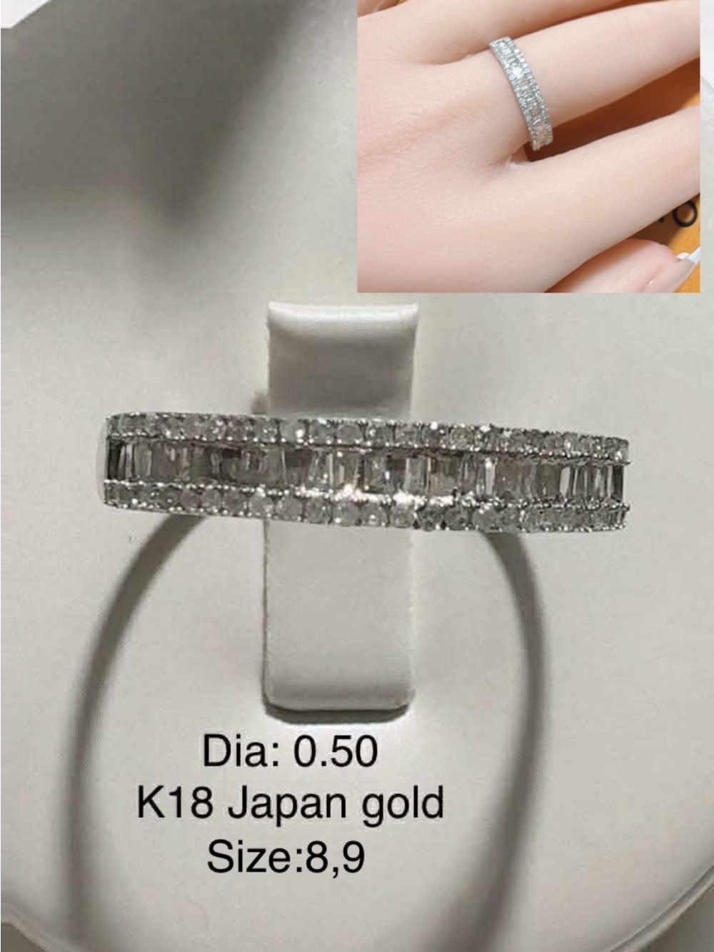 K18 White Gold Baguette and Round Diamond Eternity Ring - White
